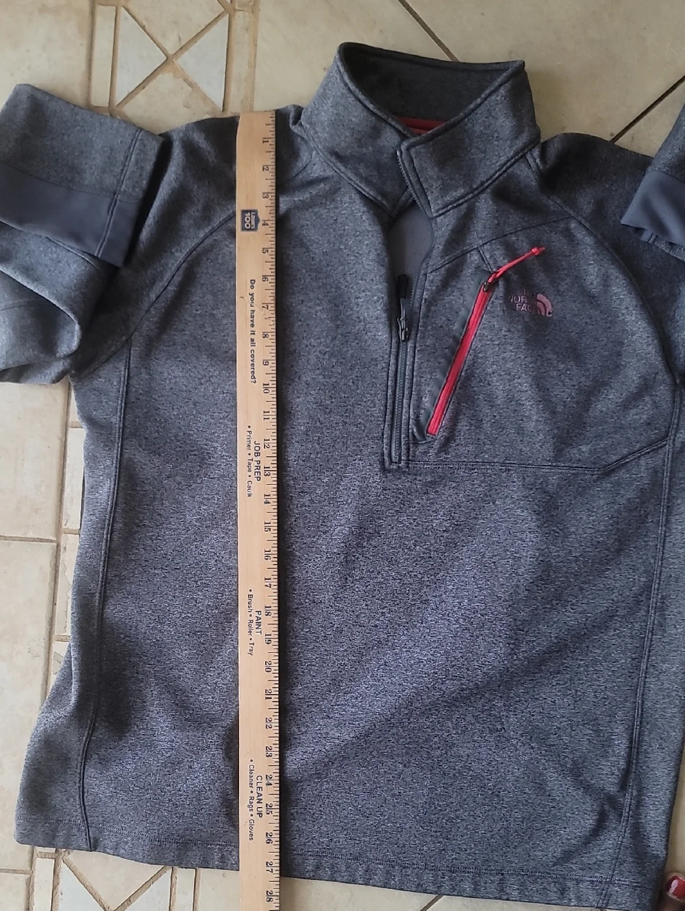 The North Face Heather Gray Pullover with Red Zip Accent SZ XL